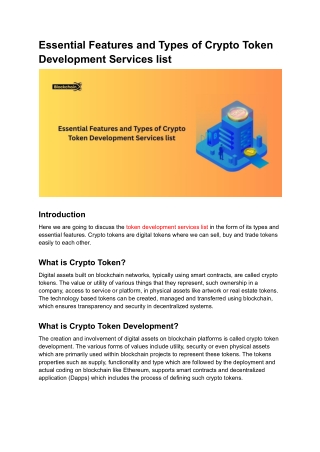 Essential Features and Types of Crypto Token Development Services list