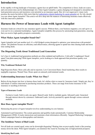 Harness the Power of Insurance Leads with Agent Autopilot