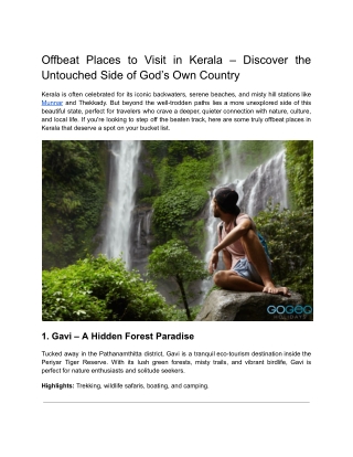 Offbeat Places to Visit in Kerala – Discover the Untouched Side of God’s Own Country