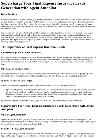 Supercharge Your Final Expense Insurance Leads Generation with Agent Autopilot