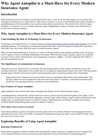 Why Agent Autopilot is a Must-Have for Every Modern Insurance Agent