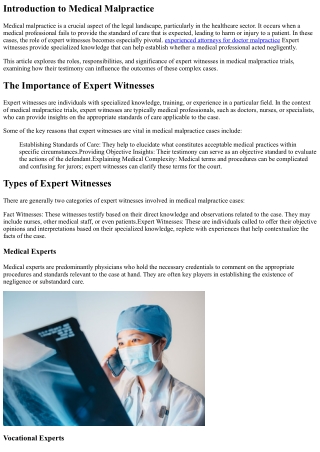The Role of Expert Witnesses in Medical Malpractice Trials