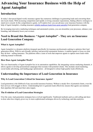 Advancing Your Insurance Business with the Help of Agent Autopilot