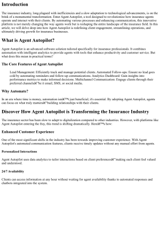 Discover How Agent Autopilot is Transforming the Insurance Industry