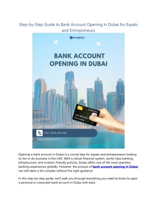 Step-by-Step Guide to Bank Account Opening in Dubai for Expats and Entrepreneurs