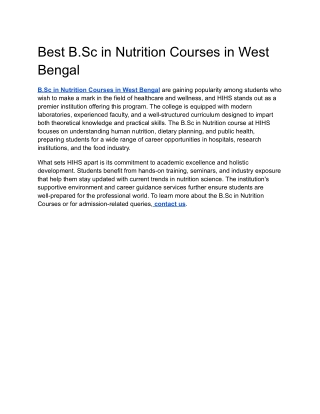 Best B.Sc in Nutrition Courses in West Bengal