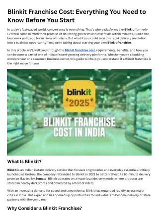 Blinkit Franchise Cost