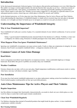 Auto Glass Maintenance Tips for Active Players and Their Vehicles
