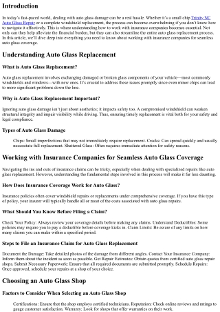 Working with Insurance Companies for Seamless Auto Glass Coverage