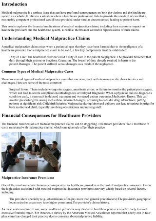 The Financial Consequences of Medical Malpractice Claims