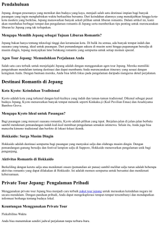 Liburan ke Jepang: Destinasi Romantis untuk Pasangan