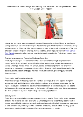TheNumerousGreatThingsAboutUsingTheServicesOfAnExperiencedTeamForGarageDoorRepairs