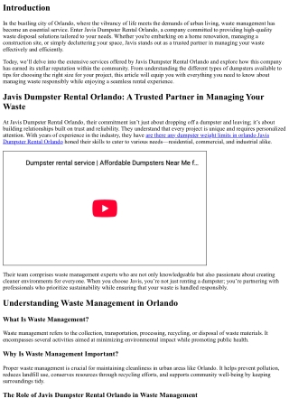 Javis Dumpster Rental Orlando: A Trusted Partner in Managing Your Waste