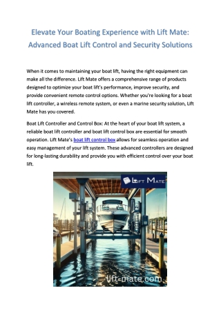 Transform Your Boat Lift with Lift Mate