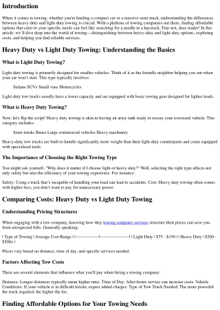 Heavy Duty vs Light Duty Towing: Finding Affordable Options for All Needs