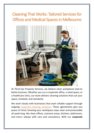 Cleaning That Works Tailored Services for Offices and Medical Spaces in Melbourne