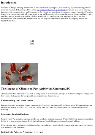 The Impact of Climate on Pest Activity in Kamloops, BC