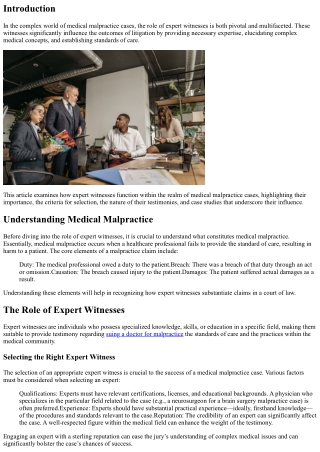 Examining the Role of Expert Witnesses in Medical Malpractice Cases