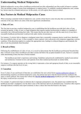 Key Factors to Consider in Medical Malpractice Cases