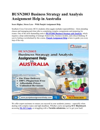 BUSN2003 Business Strategy and Analysis Assignment Help in Australia