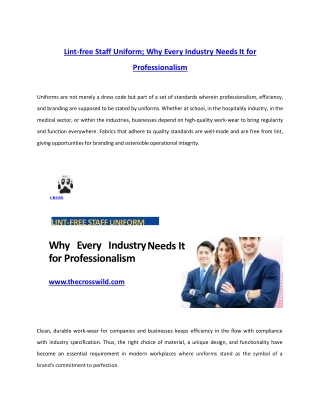 Lint-free Staff Uniform-Why Every Industry Needs It For Professionalism