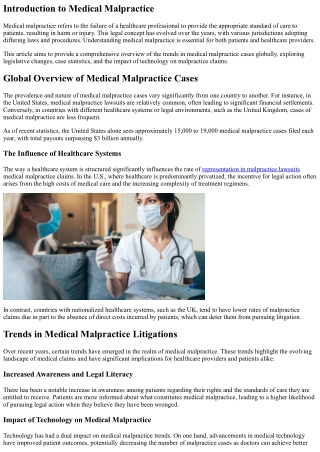 A Global Perspective on Medical Malpractice Trends