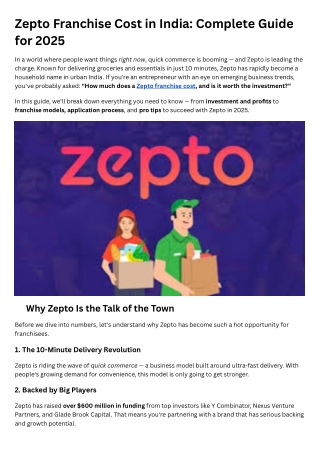 Zepto Franchise Cost