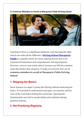 11 Common Mistakes to Avoid at Macquarie Fields Driving School