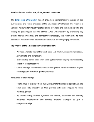 Small-scale LNG Market Size, Share, Growth 2025-2037