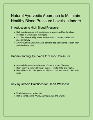 Natural Ayurvedic Approach to Maintain Healthy Blood Pressure Levels in Indore