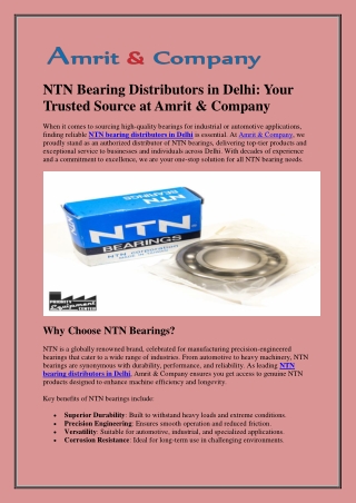 NTN Bearing Distributors in Delhi