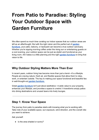 From Patio to Paradise: Styling Your Outdoor Space with Garden Furniture