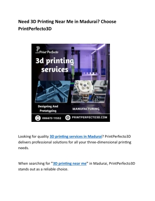 Need 3D Printing Near Me in Madurai