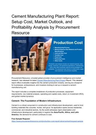 Cement Manufacturing Plant Report_ Setup Cost, Market Outlook, and Profitability Analysis by Procurement Resource