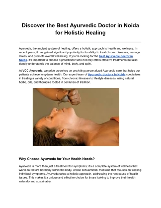 Best Ayurvedic Doctor in Noida for Holistic Healing