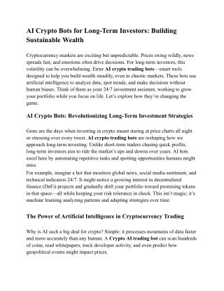 AI Crypto Bots for Long-Term Investors: Building Sustainable Wealth