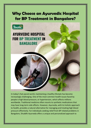 Ayurvedic Hospital for BP Treatment in Bangalore