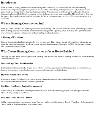 A Closer Look at Banning Construction Inc's Contractor Reviews