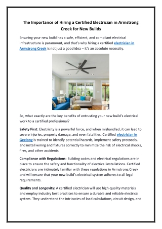 The Importance of Hiring a Certified Electrician in Armstrong Creek for New Builds