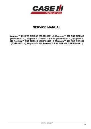 CASE IH Magnum 310 Rowtrac™ PST TIER 4B Tractor Service Repair Manual [ZGRF05001 - ]