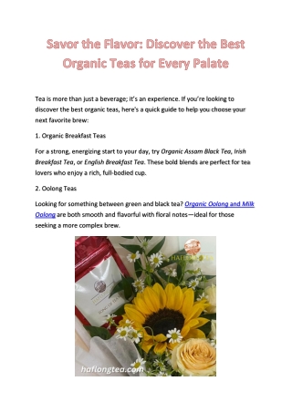 Explore the Finest Organic Teas: Bold, Refreshing, and Naturally Delicious