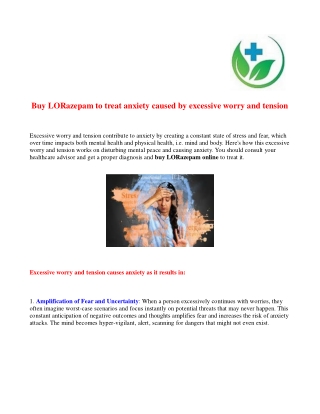 Buy LORazepam to treat anxiety caused by excessive worry and tension