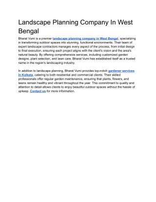 Landscape Planning Company In West Bengal