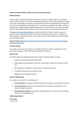 Single Cell Analysis Market Analysis and Future Technology Pipeline
