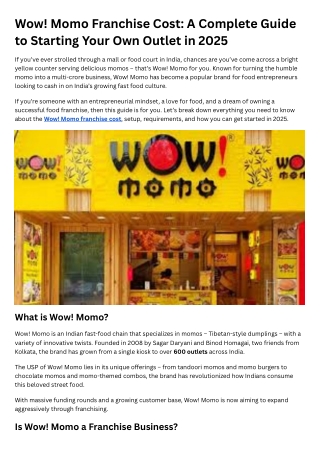 Wow! Momo Franchise Cost