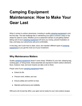 Camping Equipment Maintenance: How to Make Your Gear Last