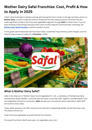 Mother Dairy Safal Franchise