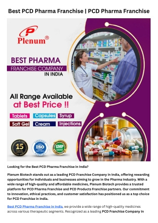 PCD Pharma Franchise | Plenum Biotech