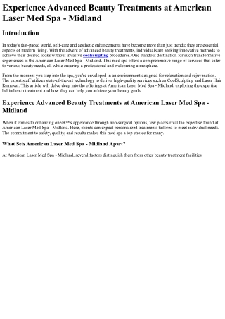 Experience Advanced Beauty Treatments at American Laser Med Spa - Midland