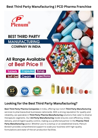 Third Party Pharma Manufacturing | Plenum Biotech